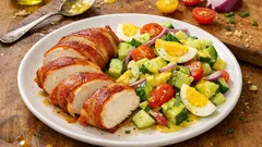 Kuřecí prsa ve slanině: šťavnaté a rychlé, se svěžím low carb salátem