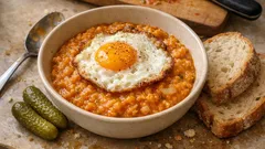 Červená čočka na kyselo: rychlý český oběd s vejcem a okurkou