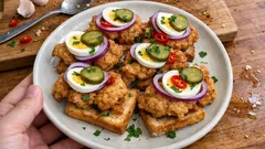 Kuřecí rarášci na česnekové topince: hospodská chuťovka na oslavu i k pivu