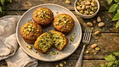 Méně sladké pistáciové muffiny s mandlovou moukou