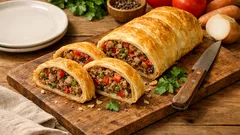 Masová roláda z listového těsta se zeleninou