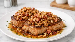 Vepřové kotlety s křupavou cibulkou a ořechy