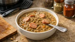 Rychlá čočková polévka se světlou jíškou a párky – vydatná i ve všední den