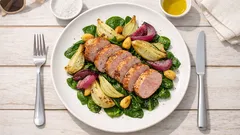 Teplý salát s vepřovou panenkou a fenyklem