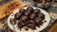 Nepečené sacher kuličky s meruňkovou marmeládou – rychlé cukroví ke kávě