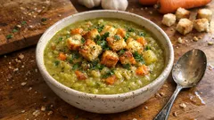 Hrachová polévka s krutony: poctivá zimní klasika, která krásně zasytí