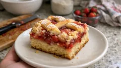 Jahodovo-rebarborový koláč z kynutého těsta: šťavnatý a krásně drží tvar