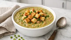 Štědrovečerní hrachová polévka se smetanou a krutony