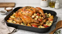 Pečené citronové kuře s jablky a hruškami