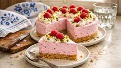 Nepečený malinový dort z lednice: křupavý korpus a jemný tvarohový krém