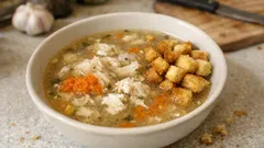 Rybí polévka podle Pohlreicha: silný vývar, jíška a křupavé krutonky