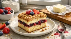 Pražský ovocný koláč s pudinkovým krémem a drobenkou – vláčný a krásně drží tvar