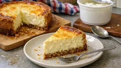 Sušenkový cheesecake z tvarohu: křupavý korpus a jemná náplň, co vždy drží tvar