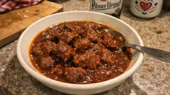 Jehněčí guláš s červeným vínem: maso naložte přes noc a pak už jen pomalu duste