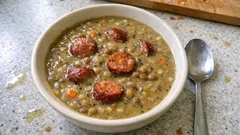 Poctivá čočková polévka s párkem: krémová díky jíšce a hotová bez stresu